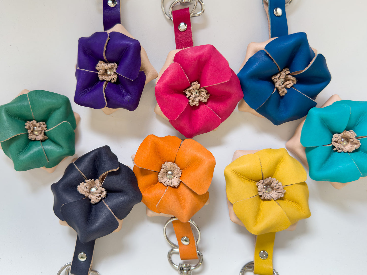 Sanna Leather 3D Flower Key Fob