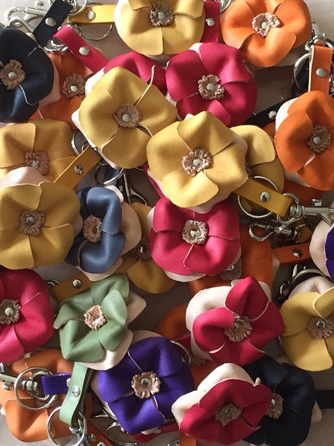 Sanna Leather 3D Flower Key Fob